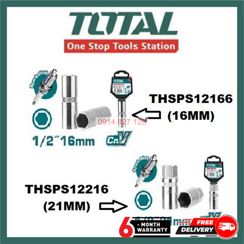 Đầu tuýp lục giác mở bugi xe máy 16mm và 21mm TOTAL THSPS12166 THSPS12216 chất liệu thép CR-V
