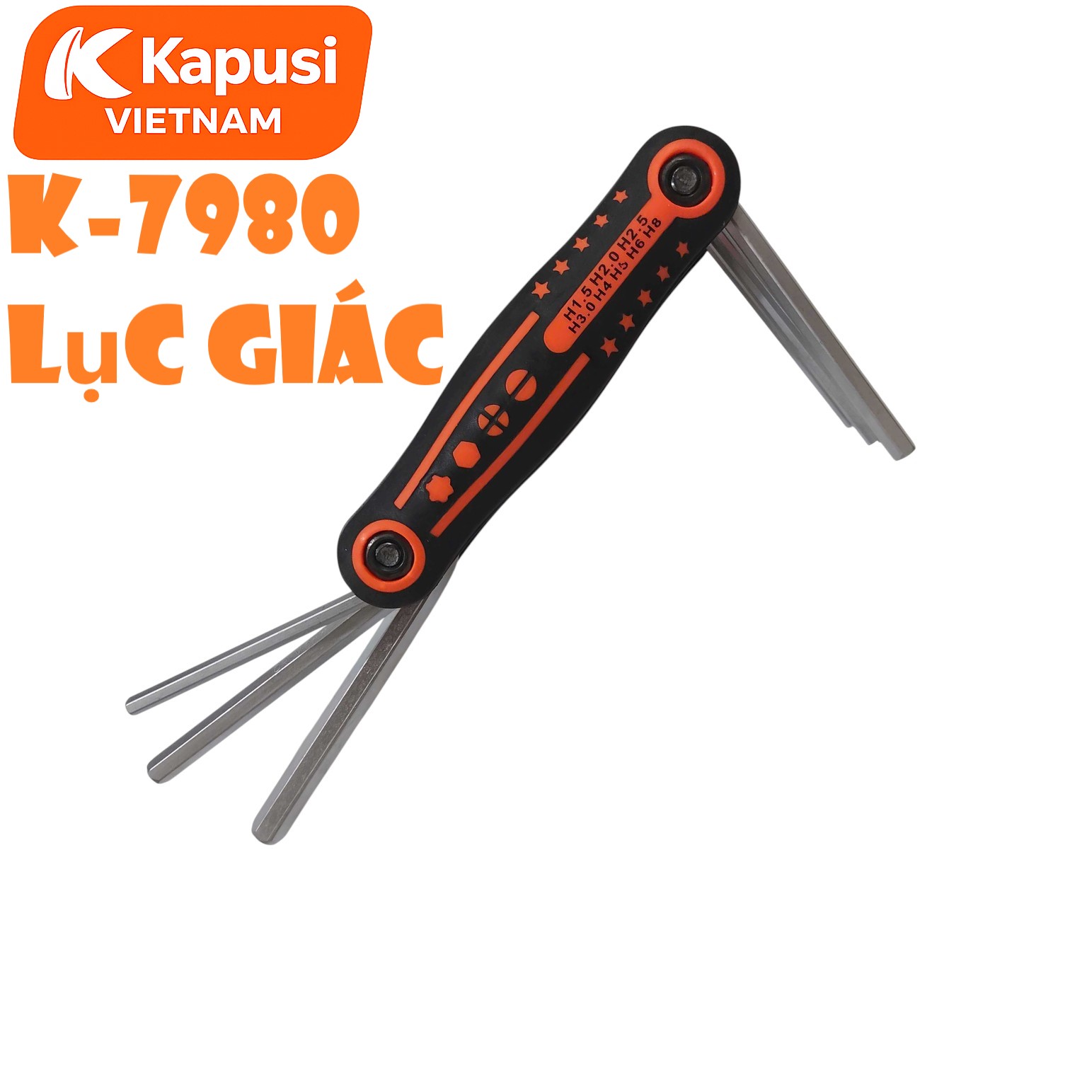 Bộ Lục Giác Xếp Hệ Mét 1.5-8mm Kapusi K-7980 - Dụng Cụ Vặn Lục Giác Đa Năng Thân Bọc Cao Su Chống Trượt Cao Cấp, BH 12T