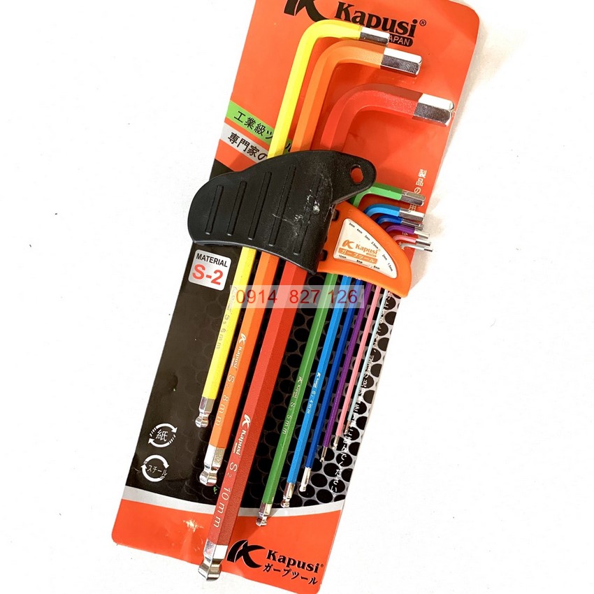 Bộ lục giác bi 7 màu KAPUSI K-0197, 9 cây chữ L từ 1.5-10mm