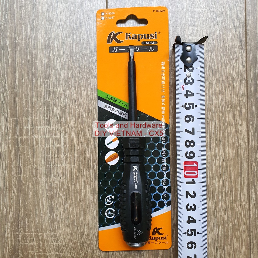 Bút thử điện cao cấp hãng Kapusi K-9086 đã kiểm định chất lượng, đầu dẹt, thân bọc cao su cách điện