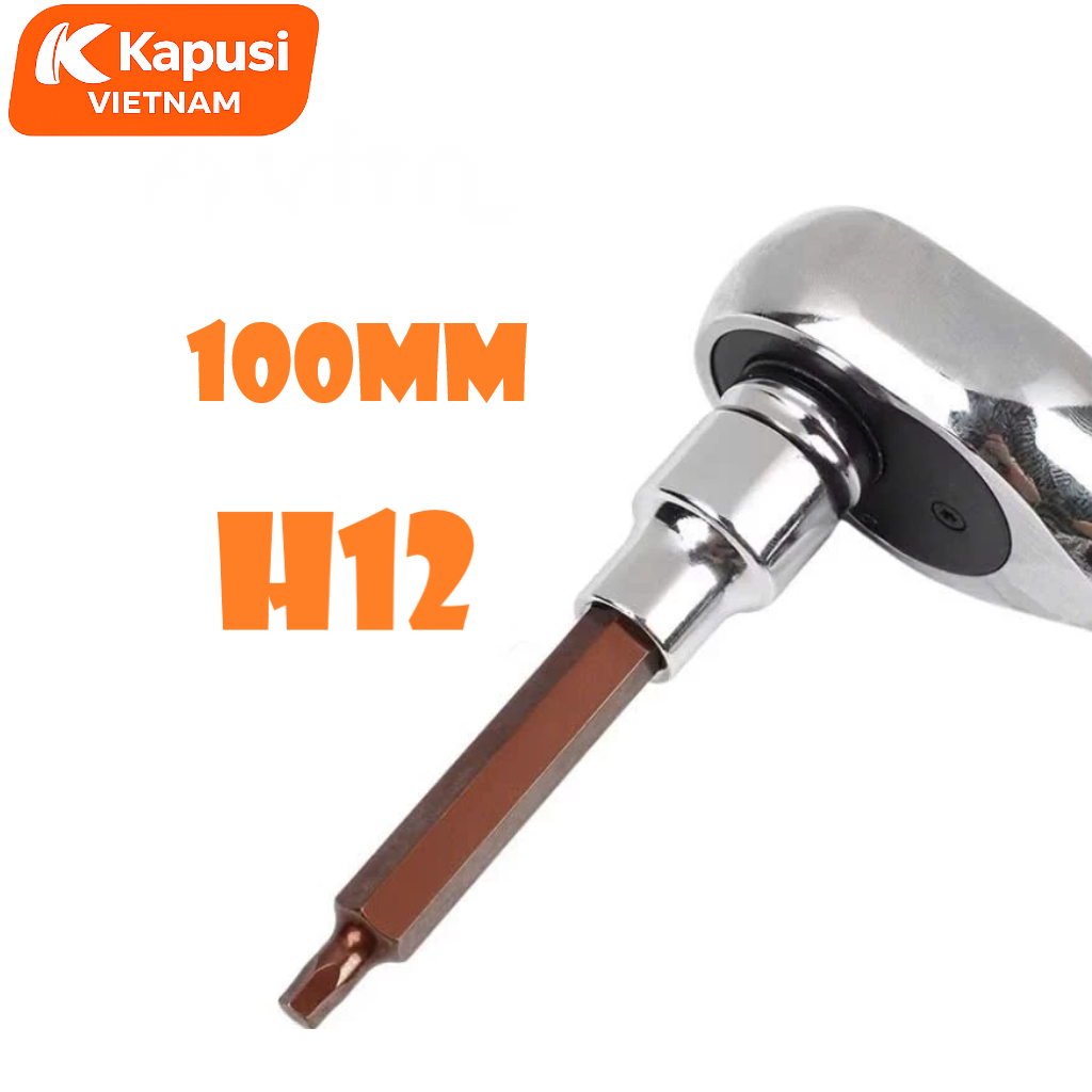 Đầu Tuýp Lục Giác 1/2 Inch Kapusi Dài 100mm (H4-H14) - Thép S2 Siêu Cứng - Chuyên Trị Bu Lông Hốc Sâu - Không Tòe Đầu