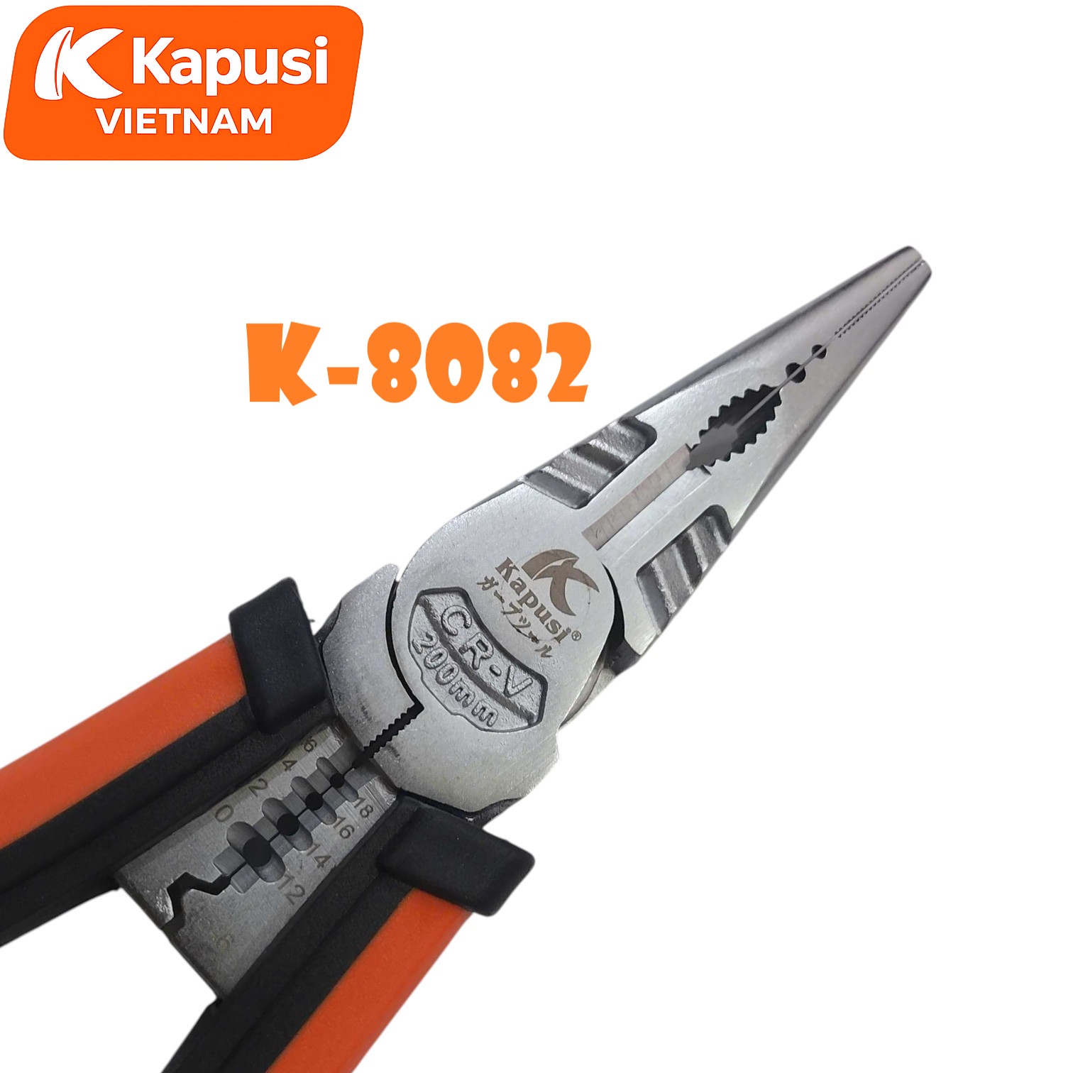 Kềm Nhọn Đa Năng Kapusi K-8082 - Kìm Mỏ Nhọn Cắt Tuốt Dây Thép CR-V 8 Inch Cao Cấp, BH 12 tháng