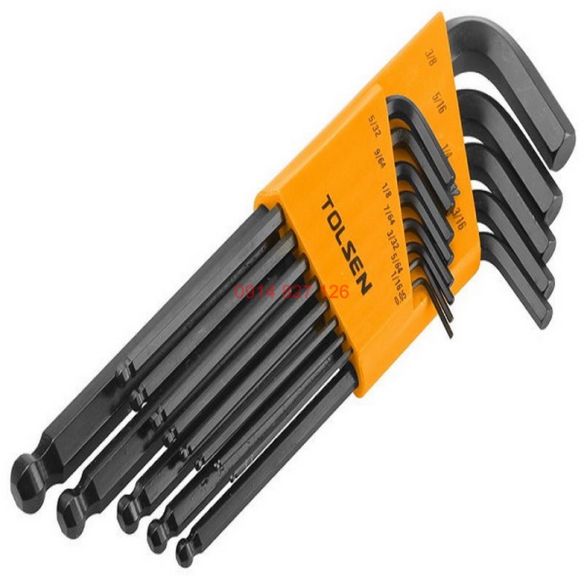 Bộ lục giác hệ inch hãng Tolsen 13 chi tiết đầu bi 20090 thép cr-v đen, chịu nhiệt tốt
