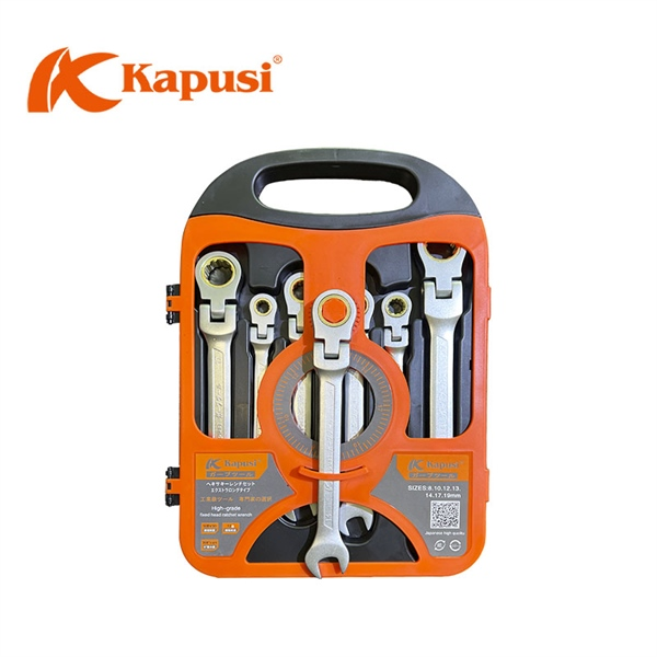 Bộ cờ lê vòng miệng tự động đảo chiều lắt léo KAPUSI 7 chi tiết K7733 8-19mm, thép CR-V, bánh cóc 72 răng, Bh 12 tháng