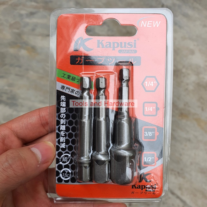 Bộ 3 đầu chuyển vặn khẩu hãng Kapusi K-7844 cho máy khoan điện, máy khoan pin chuôi lục giác
