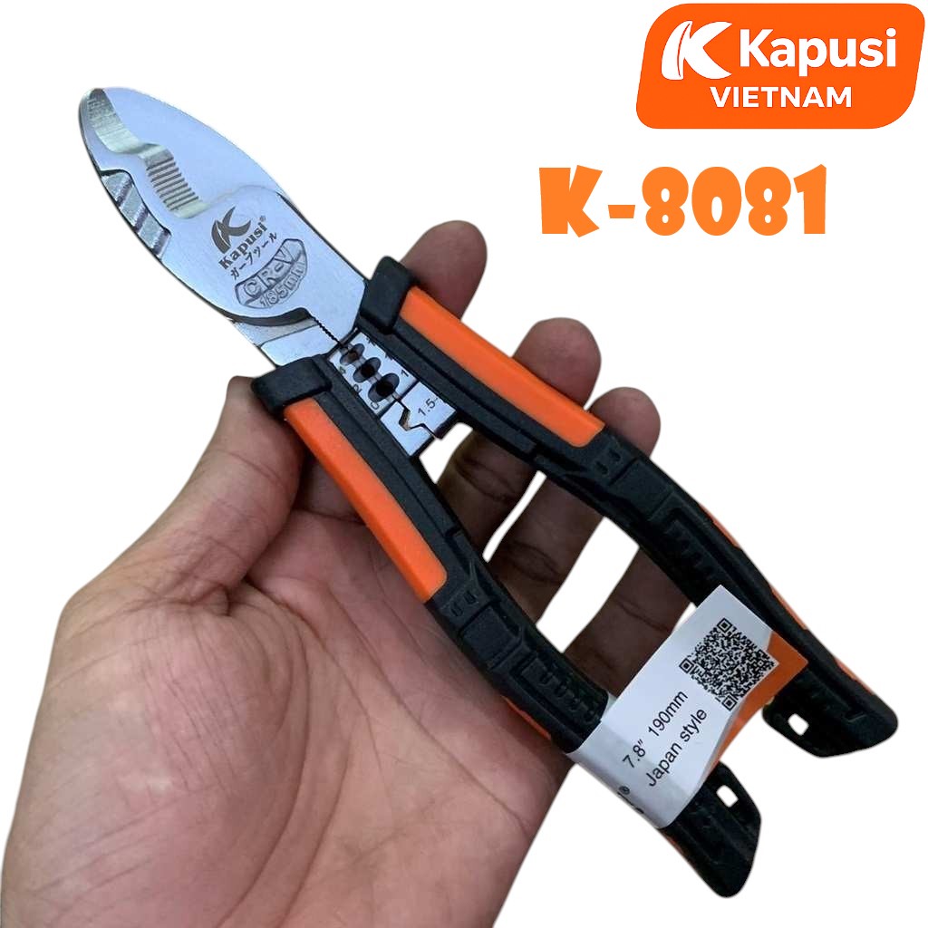 Kềm Cắt Đa Năng 8inch Kapusi K-8081 Thép CR-V Hàm Cứng 65HRC Cắt Ngọt Tích Hợp Khe Tuốt Dây Điện 1.0-6.0, BH 12 tháng