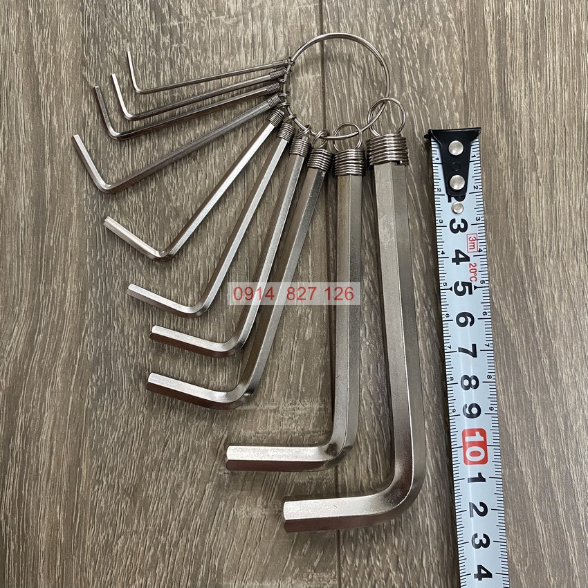 Bộ móc khóa lục giác chữ L KAPUSI Japan, 10 cây cỡ từ 1,5 - 10mm thép CR-V