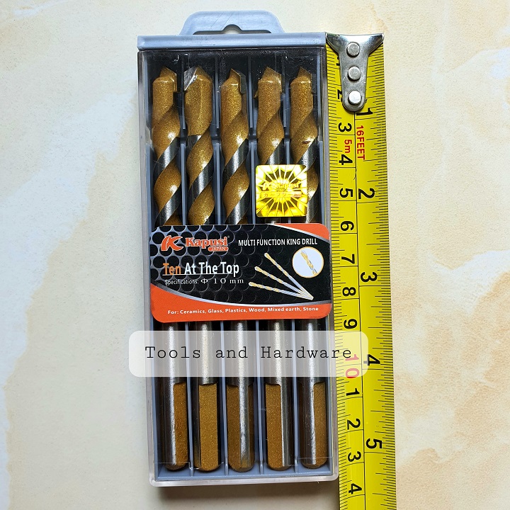 Hộp 5 Mũi khoan đa năng hãng Kapusi Nhật Bản phi 10mm, có tem chống hàng giả, phù hợp nhiều chất liệu như gạch men, đá hoa, đá granit, nhựa, gỗ, mũi khoan gỗ, mũi khoan tường, mui khoan tuong, mui khoan da nang