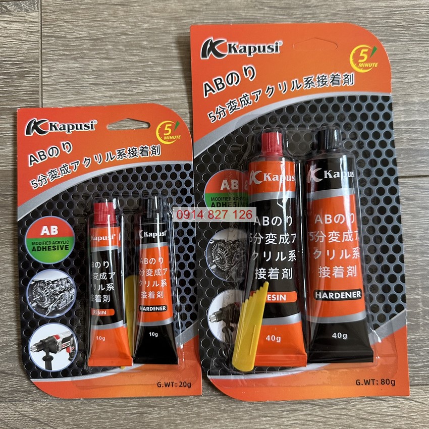 Keo ab 2 thành phần Acrylic hãng KAPUSI Japan hàn nối vá sắt, thép, kim loại, nhựa, gỗ, cao su diy-vietnam