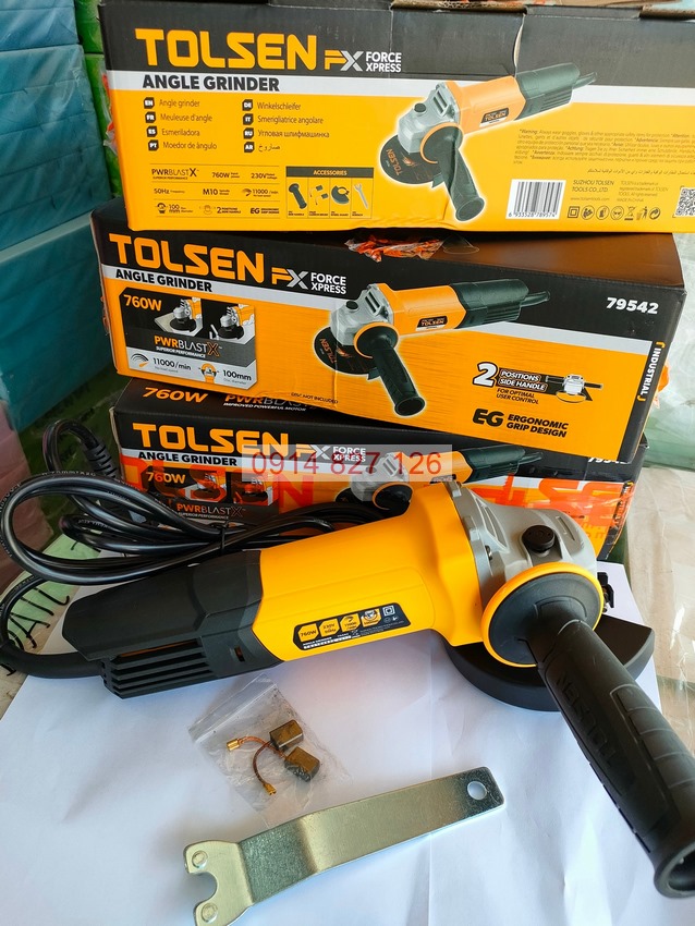 Máy cắt mài góc 760W TOLSEN 79542, đường kính đã 100mm, trục M10, tốc độ 11000v/p