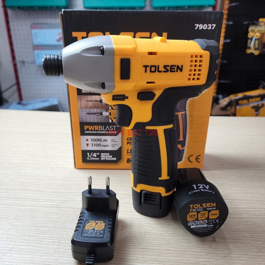 Máy bắt vít TOLSEN 79037 12V nhỏ gọn tốc độ khỏe 2.800 vòng và 100Nm momen xoắn