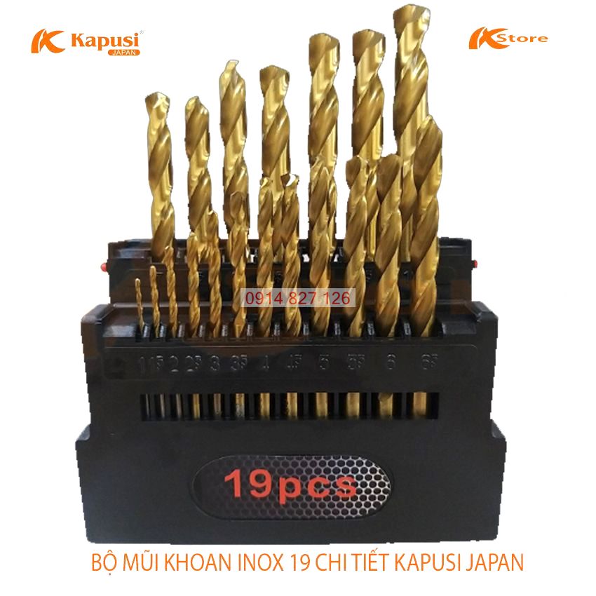 Bộ Mũi khoan inox hãng Kapusi các 6 chi tiết và bộ 19 chi tiết (K-3605 và K-3606)