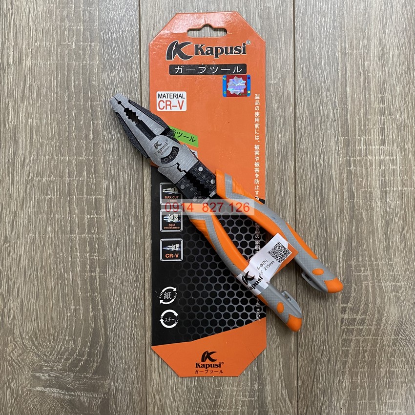 Kìm điện đa năng 8.5inch 215mm KAPUSI Japan, thép CR-V độ cứng cao lưỡi kìm sắc bén, Bh 12 thángdiy-vietnam