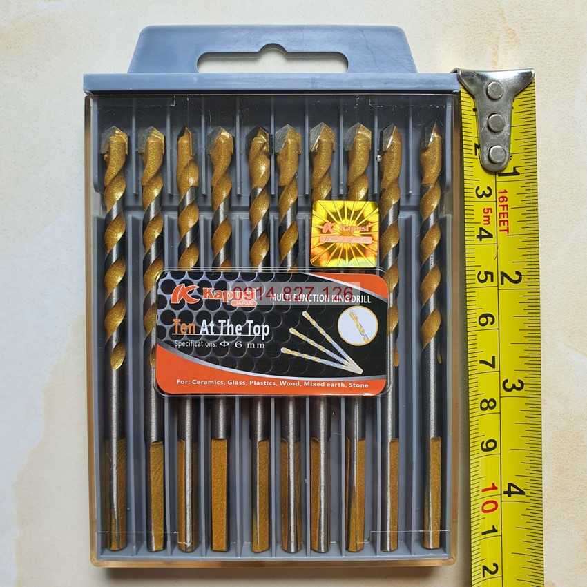 Hộp mũi khoan đa năng KAPUSI màu vàng 2 cạnh phi 6mm, dài 10mm