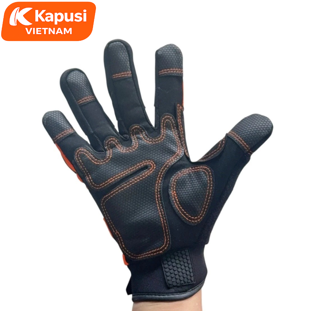 Găng Tay Da Bảo Hộ Hạng Nặng KAPUSI K-2024 Đỏ Đen Chống Cắt Chống Đâm Xuyên Chống Rung Giảm Chấn Cho Thợ Xây Dựng, BH12T