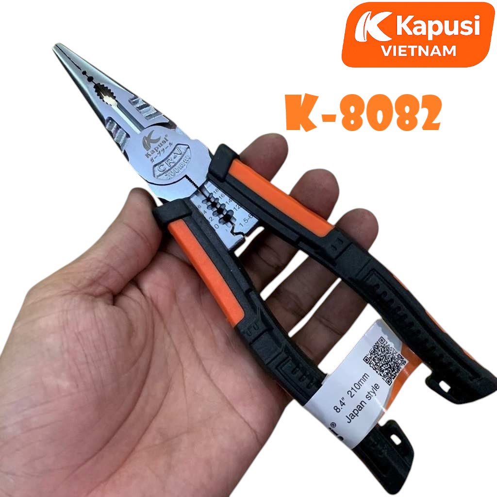 Kềm Nhọn Đa Năng Kapusi K-8082 - Kìm Mỏ Nhọn Cắt Tuốt Dây Thép CR-V 8 Inch Cao Cấp, BH 12 tháng