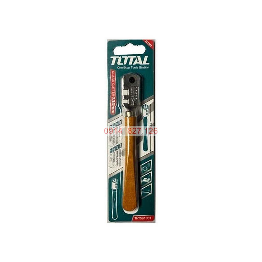 Dao cắt kính TOTAL THT561301 130mm, cán gỗ, lưỡi làm từ kim cương và kim loại khác