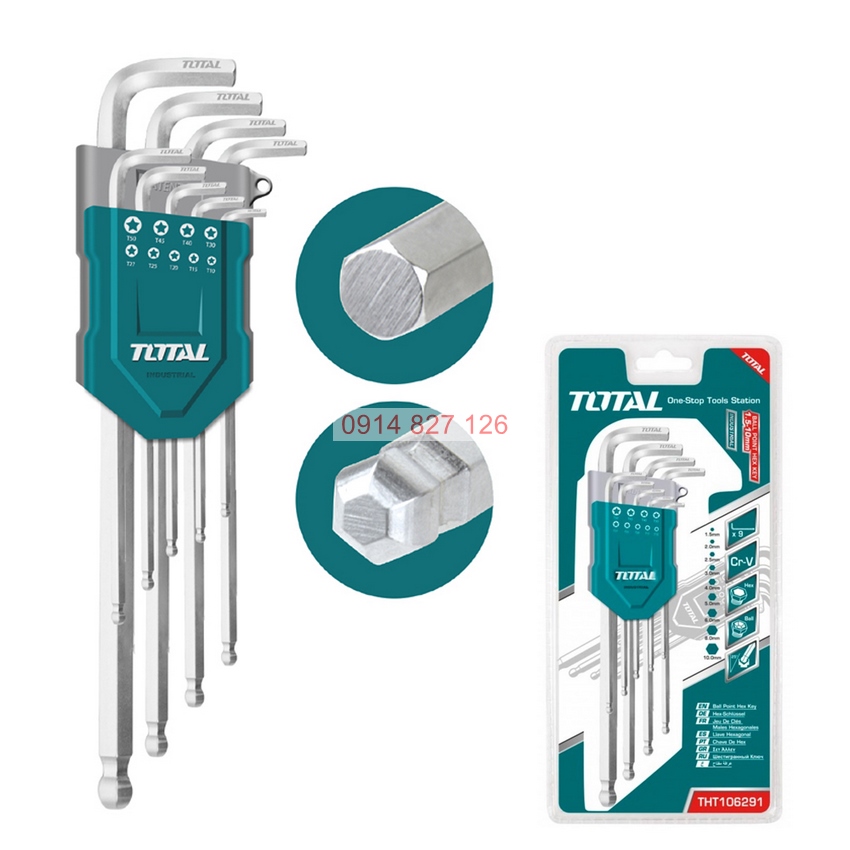 Bộ khóa lục giác bi dài TOTAL THT106291 1 đầu bằng, 1 đầu bi, luyện từ thép Cr-V, Bh 12 tháng diy-vietnam