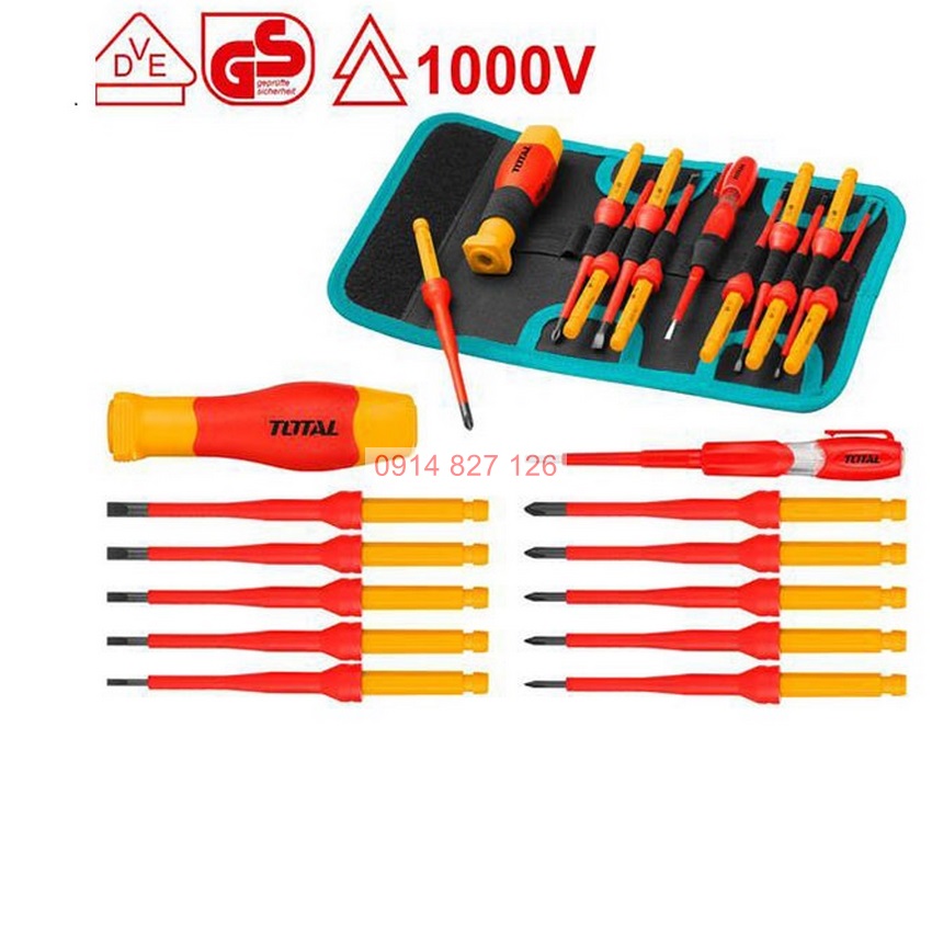 Bộ tua vít đa năng TOTAL THTIS5106 cách điện 1000V, 10 chi tiết, có thể hoán đổi đầu vít