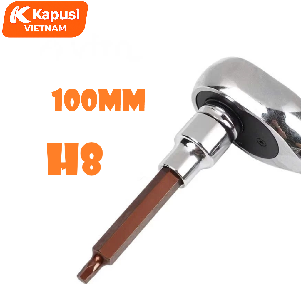 Đầu Tuýp Lục Giác 1/2 Inch Kapusi Dài 100mm (H4-H14) - Thép S2 Siêu Cứng - Chuyên Trị Bu Lông Hốc Sâu - Không Tòe Đầu