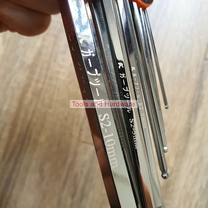 Bộ Lục Giác Đầu Bi Hãng Kapusi K-0193 9 Cây Chữ L 1.5-10mm, Chất liệu thép CR-V6150