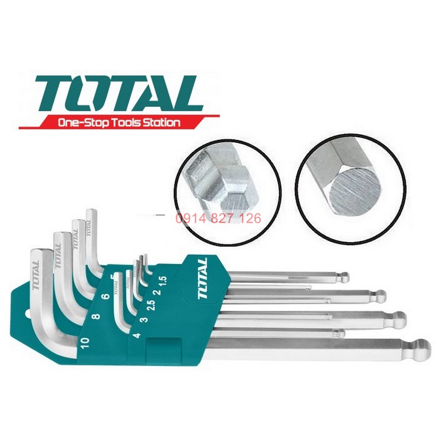 Bộ khóa lục giác bi dài TOTAL THT106291 1 đầu bằng, 1 đầu bi, luyện từ thép Cr-V, Bh 12 tháng diy-vietnam