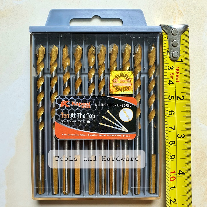 Hộp 10 Mũi khoan đa năng K-3912 hãng Kapusi phi 6mm, có tem chống hàng giả, phù hợp nhiều chất liệu như gạch men, đá hoa, đá granit, nhựa, gỗ