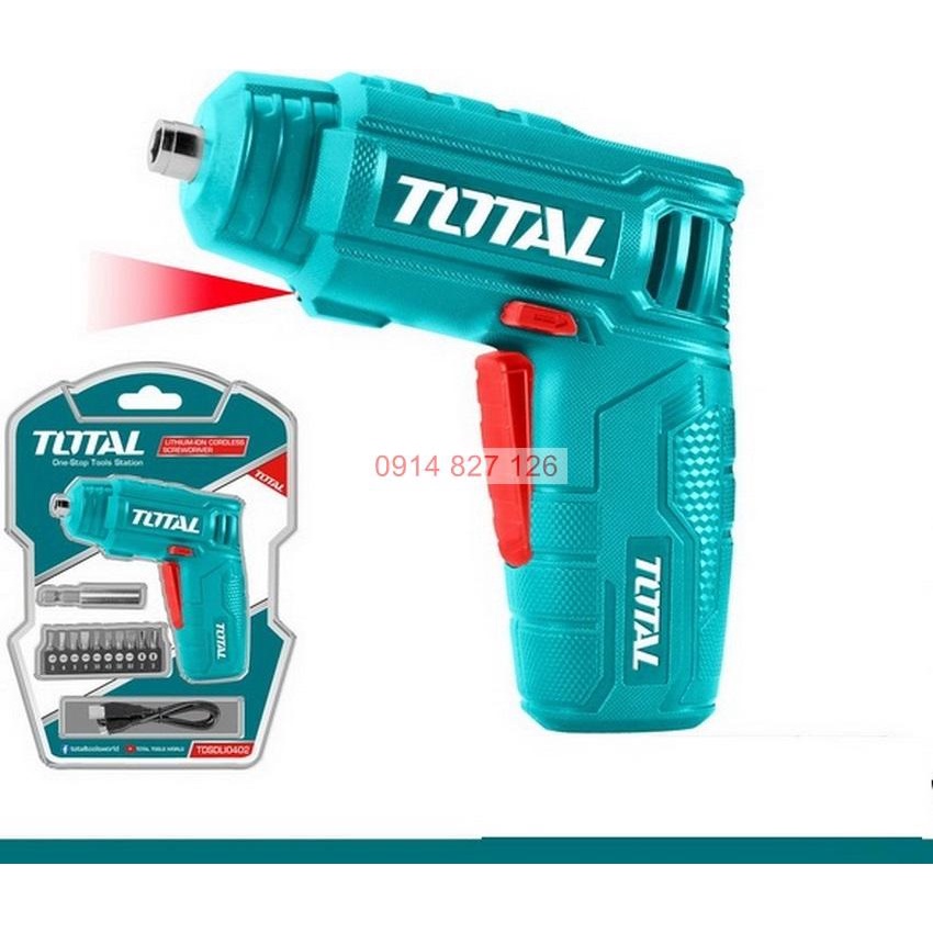 Máy bắn vít mini dùng pin 4v Total TSDLI0442 (thay thế cho TSDLI0402) đầu lục giác 1/4'', tốc độ 180v/p, lực xoắn 4nm