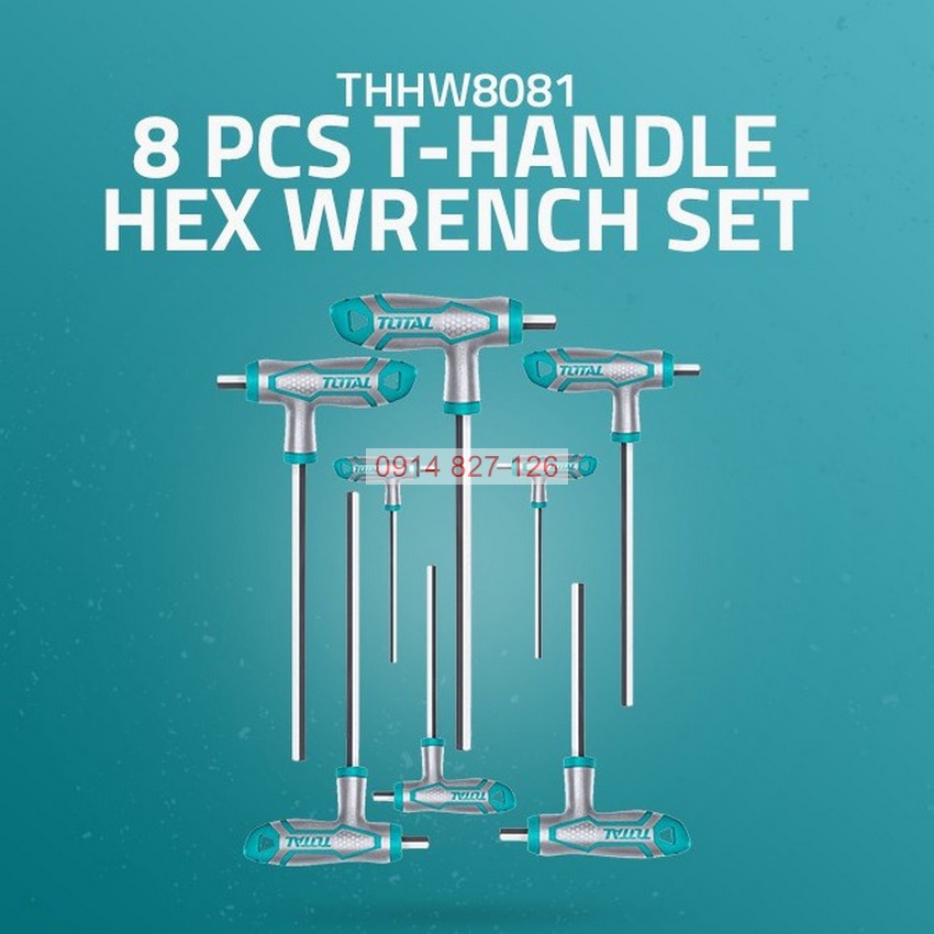 Bộ 8 chìa lục giác bằng tay cầm chữ T TOTAL THHW8081 chịu nhiệt Lục giác Chất liệu Cr-V, mạ Crom, Bh 6 tháng diy-vietnam