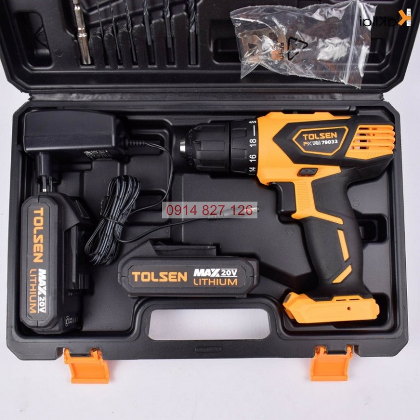 Máy khoan pin 2 tốc độ 10mm 20V 2 PIN TOLSEN 79033