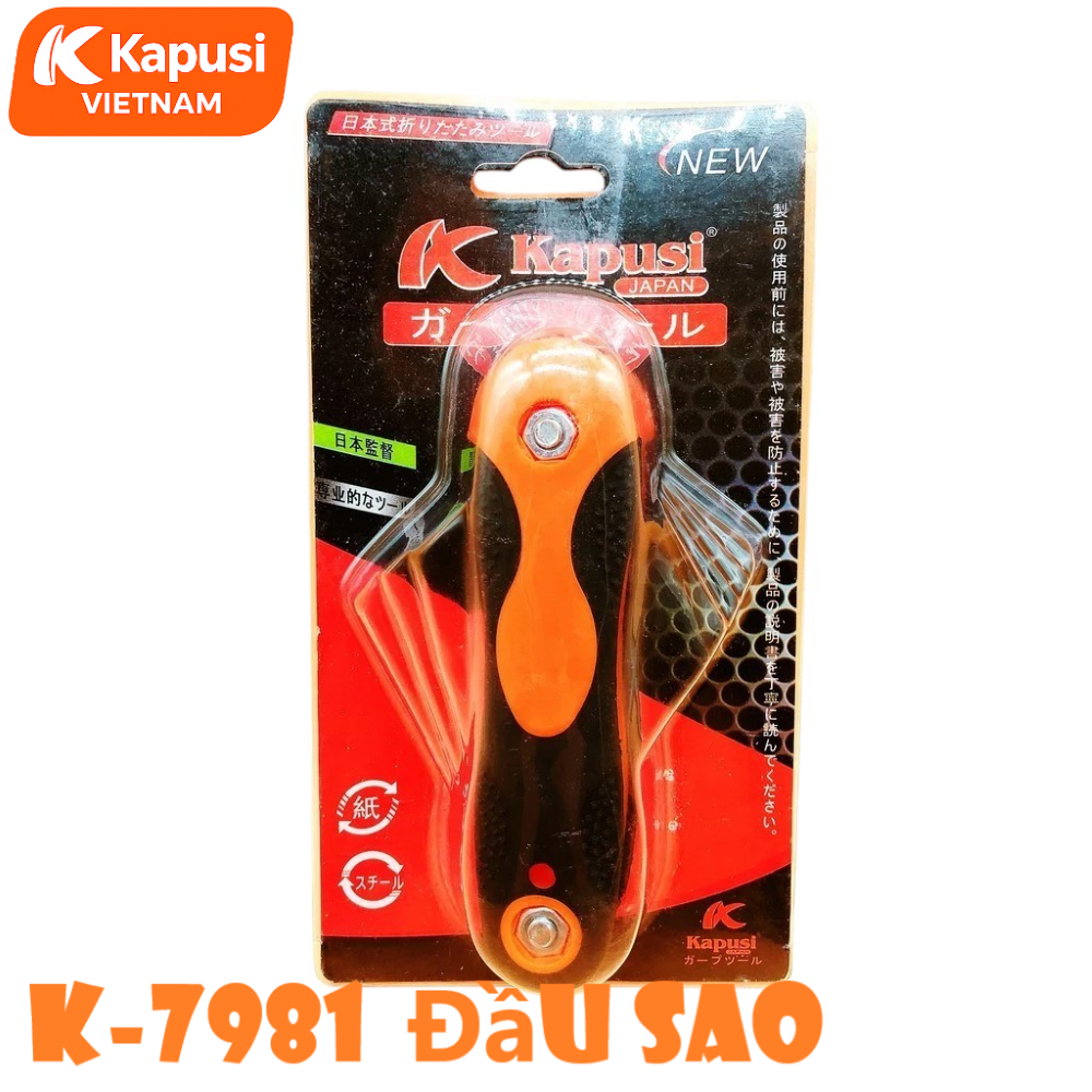Bộ Lục Giác Gập Hoa Thị 8 Chi Tiết Kapusi K-7981 - Dụng Cụ Vặn Đầu Sao Thân Bọc Cao Su Chống Trượt, BH 12 tháng