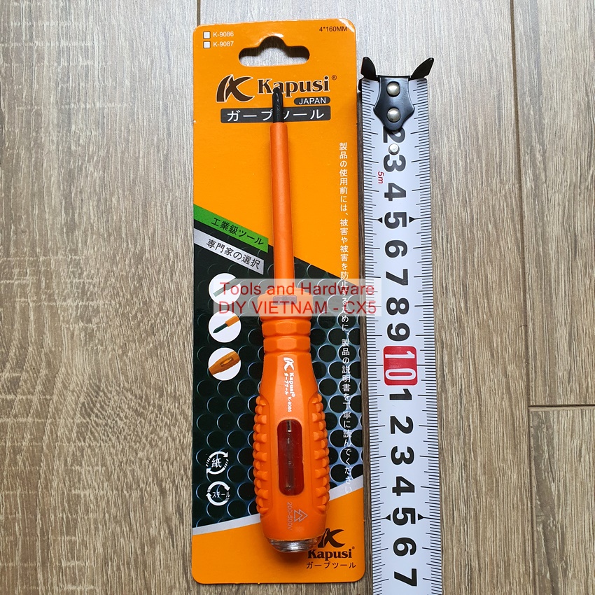 Bút thử điện cao cấp hãng Kapusi K-9086 đã kiểm định chất lượng, đầu dẹt, thân bọc cao su cách điện