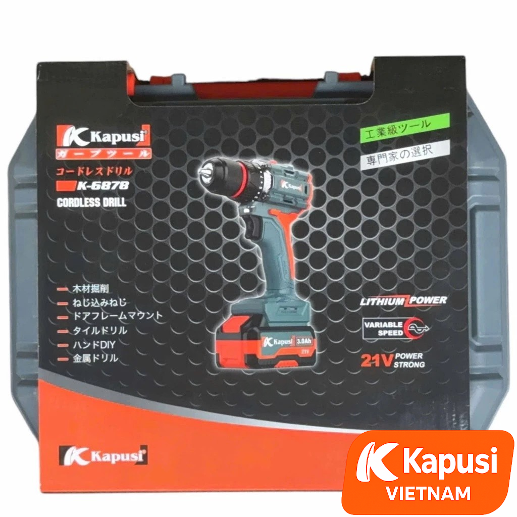 Máy Khoan Pin Kapusi K6878 21V Động Cơ Không Chổi Than Brushless - Lực Siết 85N.m Đầu Kẹp Kim Loại 10mm Khóa Trục, BH12T
