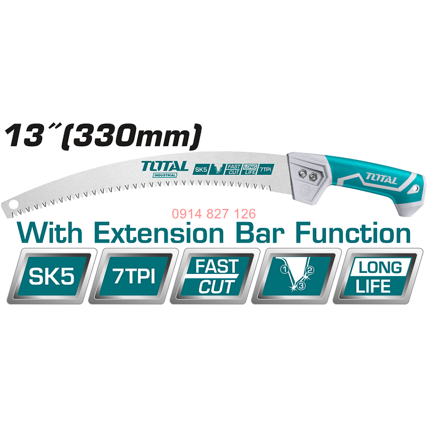 Cưa cành cầm tay lưỡi cong 13inch TOTAL THT5113306 siêu sắc bén, chống cong gãy, rỉ sét