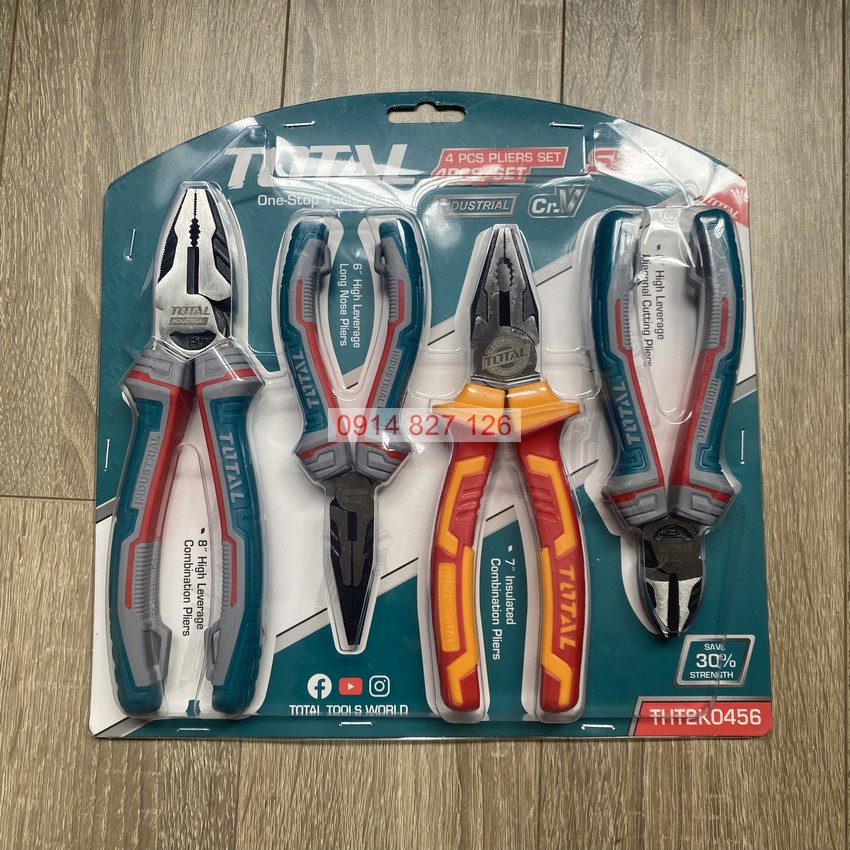 Bộ kìm điện cao cấp TOTAL 4 cây THT2K0456, 8-6-6-7 inch, thép CR-V