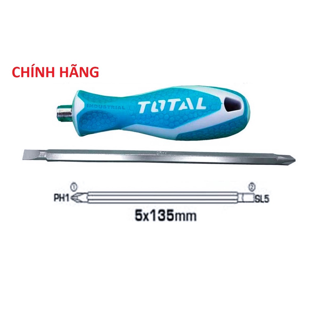 Bộ tua vít 2 trong 1, đảo đầu dẹt và bake, dài 135mm TOTAL THT250226