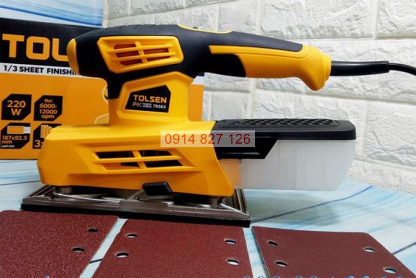 Máy chà nhám chữ nhật 220W TOLSEN 79563, đế nhám 187 x 92.5 mm, chịu lực tốt, cách nhiệt cao
