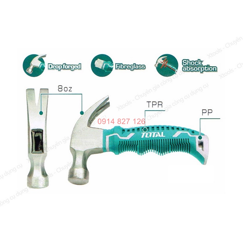 Búa nhổ đinh mini TOTAL THTM7386D trọng lượng 226g(8oz) chất liệu thép hợp kim cr-v