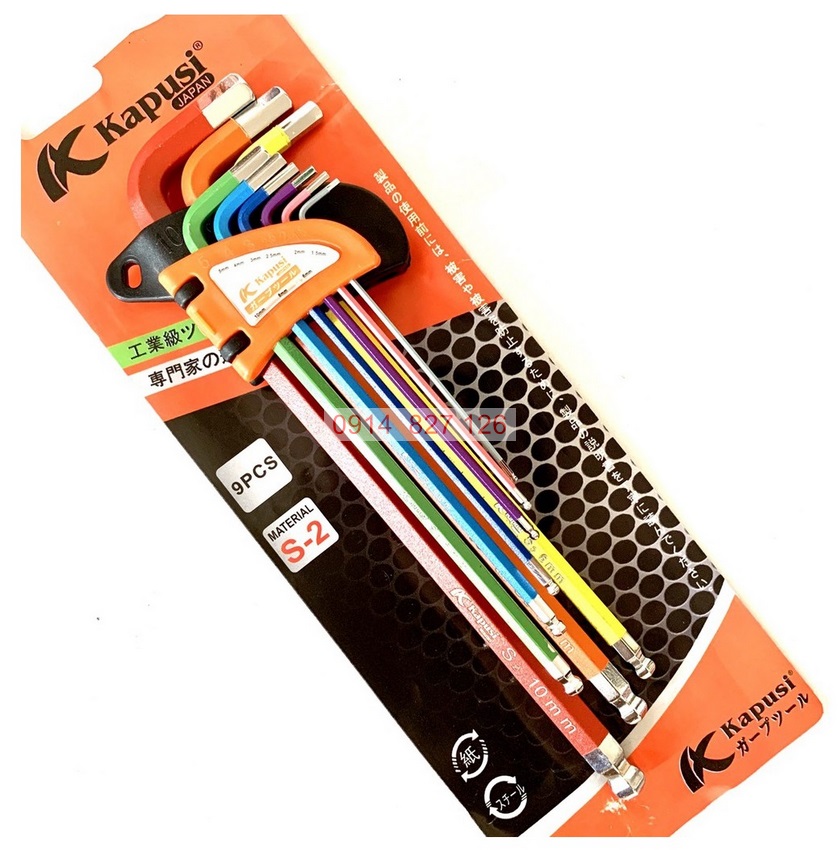 Bộ lục giác bi 7 màu KAPUSI K-0197, 9 cây chữ L từ 1.5-10mm