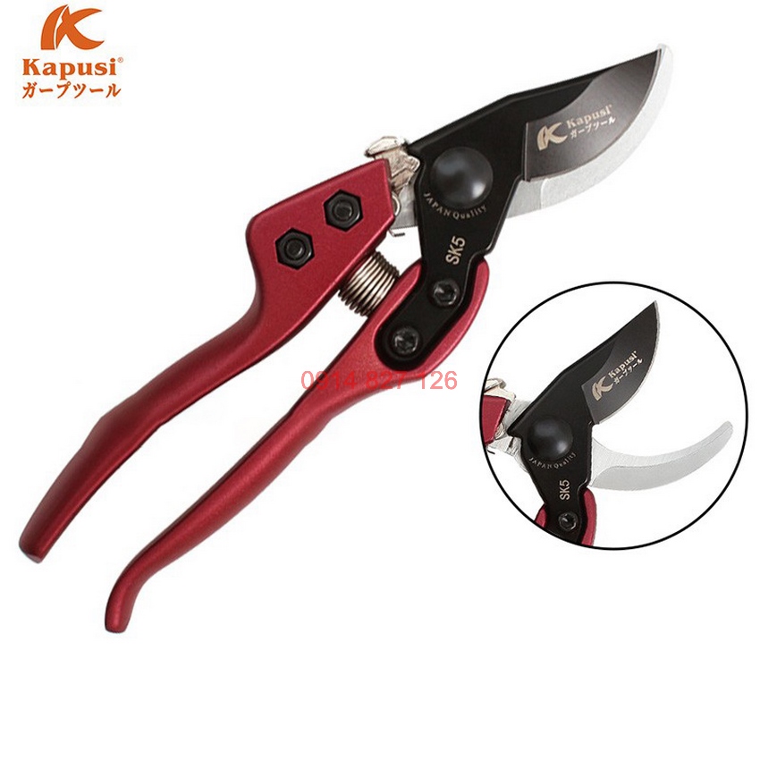 Kéo cắt cành trợ lực Nhật Kapusi K-8618 200mm, thép SK5, HRC 59