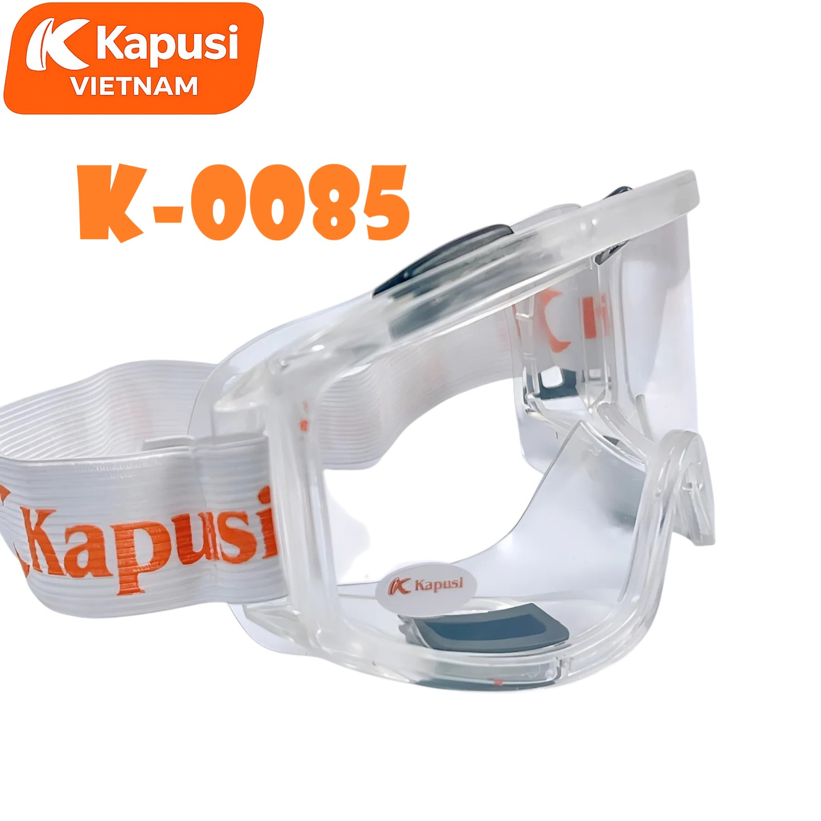 Kính Bảo Hộ Đa Năng KAPUSI K-0085 Dây Trắng Cam -Mắt Kính Polycarbonate Trong Suốt Chịu Lực Va Đập Chống Trầy Xước BH12T