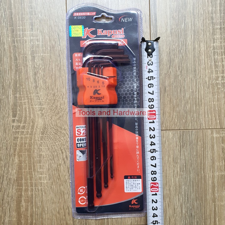 Bộ Lục Giác Thép Nâu Đầu Bi Hãng Kapusi K-7408 9 Cây Chữ L 1.5-10mm, Chất liệu thép CR-V6150