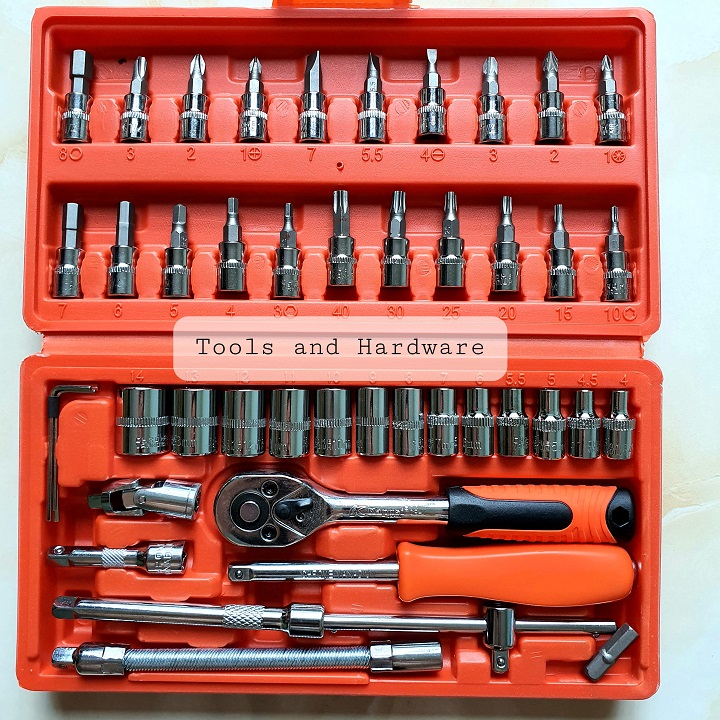 Bộ đồ nghề 46 chi tiết hãng Kapusi Japan hệ 1/4 inch, Bảo hành 12 tháng, chuyên dụng sửa ô tô xe máy (Bộ dụng cụ mở bu lông ốc vít, bộ dụng cụ sửa chữa ô tô xe máy)
