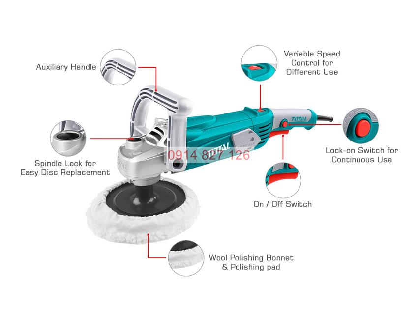 Máy đánh bóng 1400W Total TP1141806-2 tương thích với các loại đĩa đánh bóng có đường kính 180mm