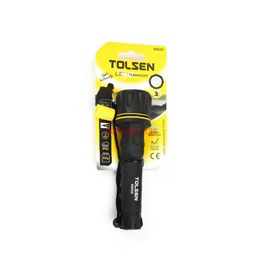 Đèn pin hãng Tolsen 60020, 3 bóng LED chiếu sáng được liên tục trong 16 giờ