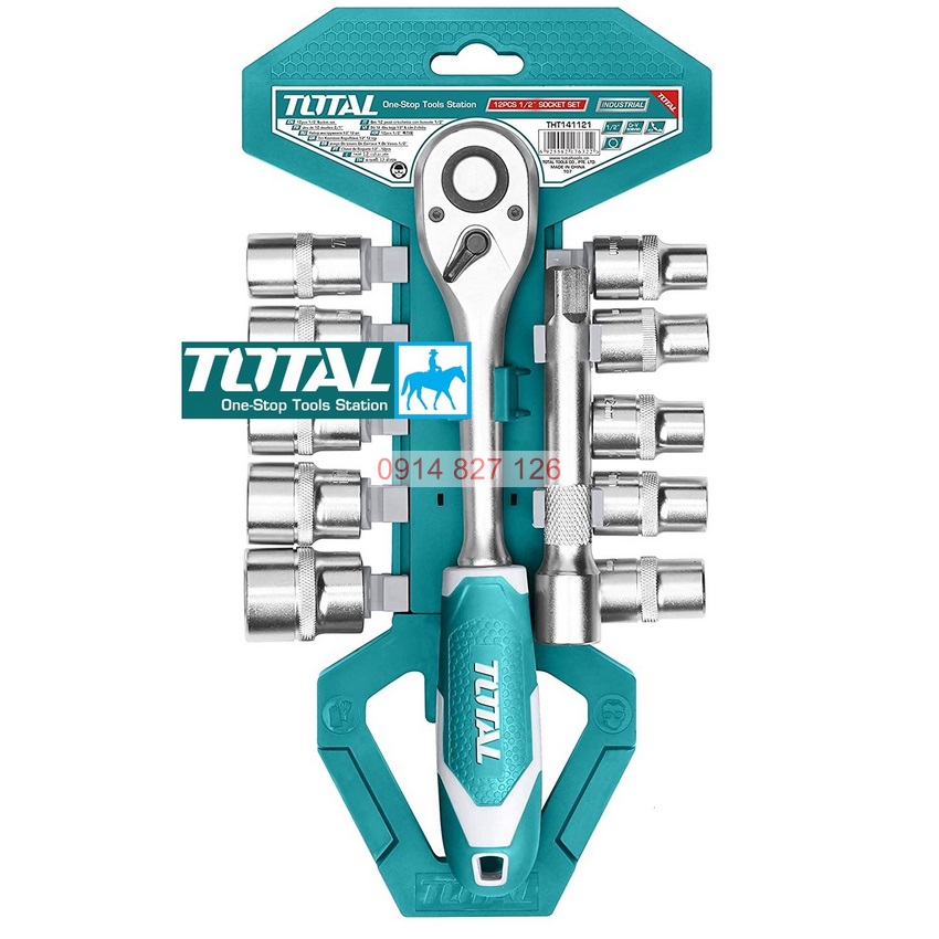 Bộ cần siết 2 chiều kèm 12 socket TOTAL THT14114126 1/4inch thép CrV chất lượng cao 50BV30