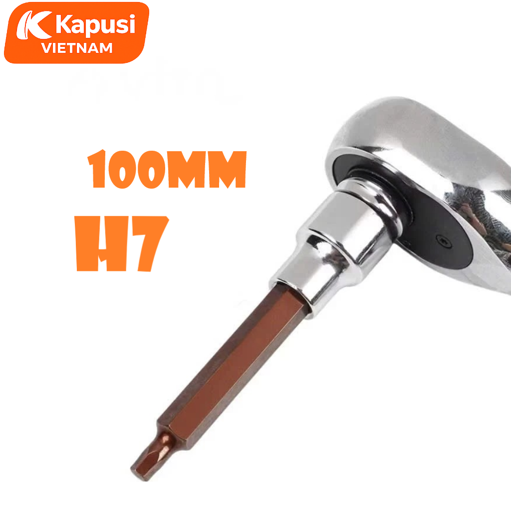 Đầu Tuýp Lục Giác 1/2 Inch Kapusi Dài 100mm (H4-H14) - Thép S2 Siêu Cứng - Chuyên Trị Bu Lông Hốc Sâu - Không Tòe Đầu