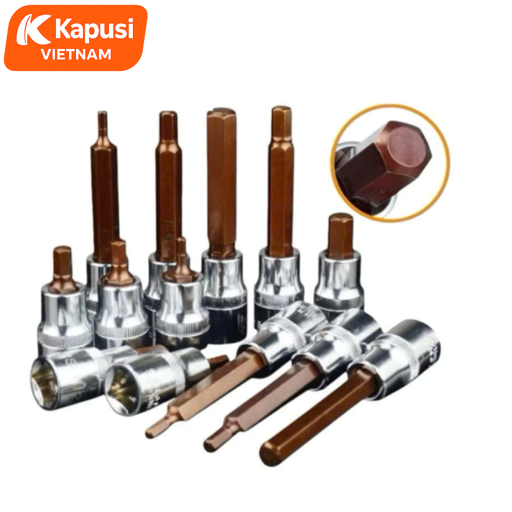 Đầu Tuýp Lục Giác 1/2 Inch Kapusi Dài 55mm - Thép S2 Cao Cấp - Chuẩn Công Nghiệp ANSI/DIN