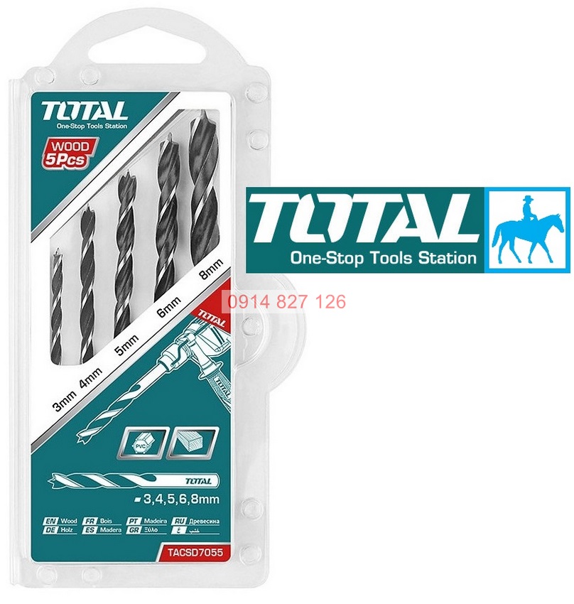 Combo 5 mũi khoan gỗ TOTAL TACSD7055, được làm bằng chất liệu thép cao cấp