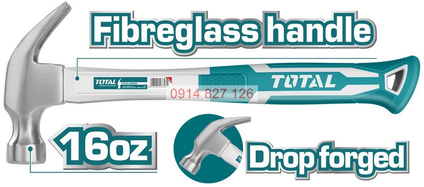 Búa đóng nhổ đinh TOTAL 220g 450g, búa cầm tay mini, chất liệu thép CR-V